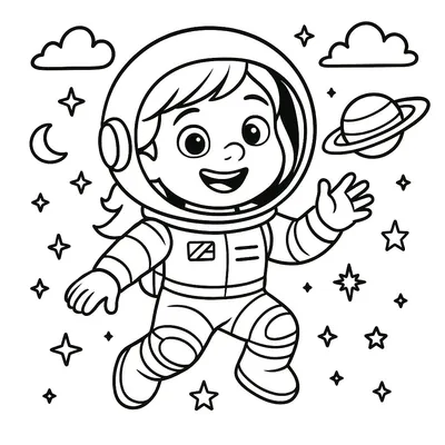 Astronaut Kid to Color - Space Drawing