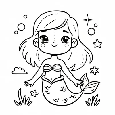 Mermaid to Color - Free Drawing