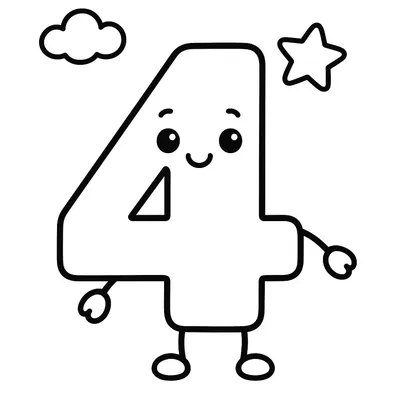 Number 4 Coloring Page - Free Printable
