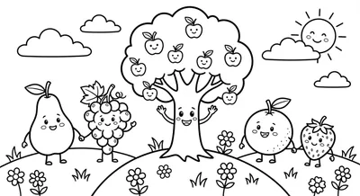 Orchard Fruits to Color - Free Drawing