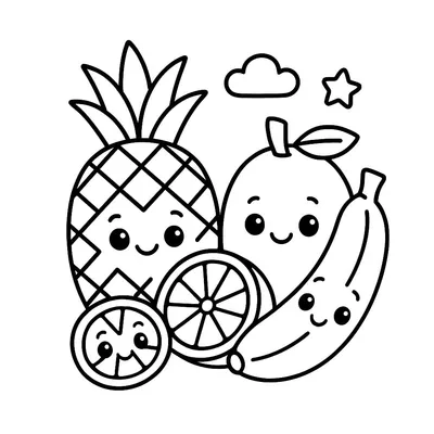 Tropical Fruits Coloring Page - Free Printable